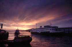 ferry pier at sunset