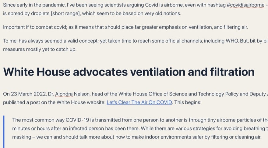 Covid is airborne so ventilation and air filtration are important