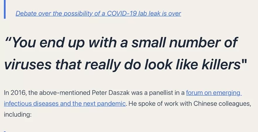 Perhaps Covid arose through lab leak of tweaked bat Coronavirus