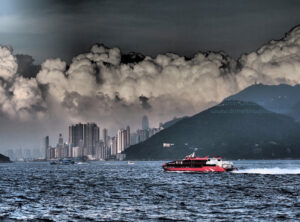 Red Ferry to Hong Kong w cloud bank beyond DocMartin photo print