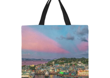 Cheung Chau at Sunset by Drone Canvas Tote Bag (Large)