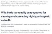 On highly pathogenic avian flu issue, Birdlife should be voice of wild birds not defer to poultry industry