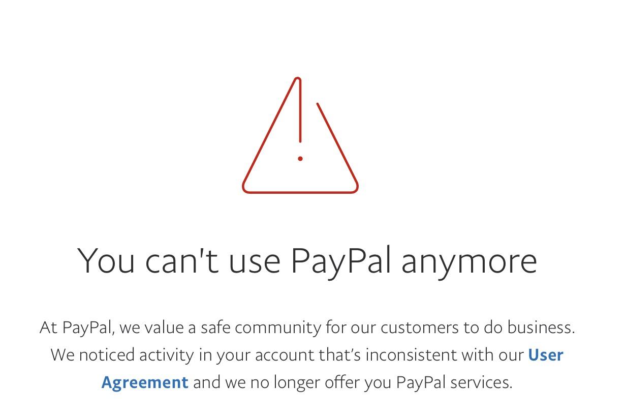 you can't use paypal any more